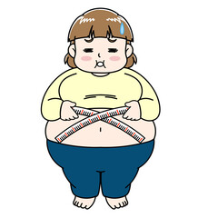 ウエストを測る女性のイラスト（ダイエット） 