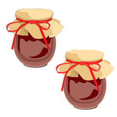 Vector clay brown pot with paper or cloth on top tied with ribbon isolated on white background