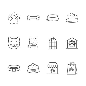 Petshop line icon set. Included icons as pet shop