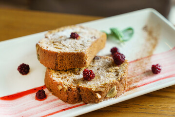 carrot cake with seeds and berries