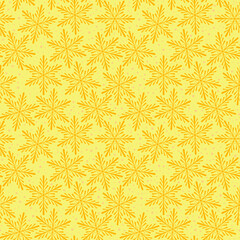 Seamless Christmas pattern in yellow color with snowflakes.