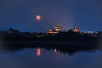 奈良　世界遺産　薬師寺　秋の月