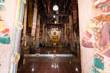 Fototapeta na wymiar historical buddha in church of thailand of loei thailand
