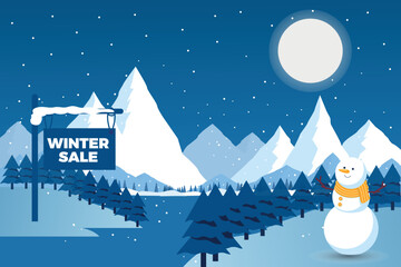 Fototapeta na wymiar Winter sale banner design with snow.