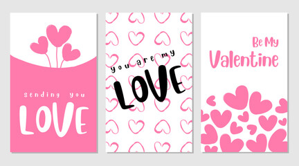 Valentines day greeting card with calligraphy love messages. Valentines day card designs with hand drawn hearts.