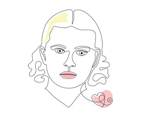 the portrait of the girl is hand-drawn in a minimalist style, in the technique of a single line, a monoline. Cosmetics symbol, beauty salon logo