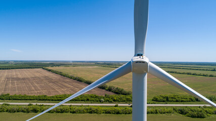 View of the wind turbine from a drone