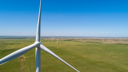 View of the wind turbine from a drone