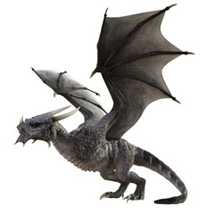 3D Rendered Grey Wyvern - A Bipedal Dragon Isolated on Transparent Background - 3D Illustration