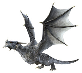 3D Rendered Grey Wyvern - A Bipedal Dragon Isolated on Transparent Background - 3D Illustration