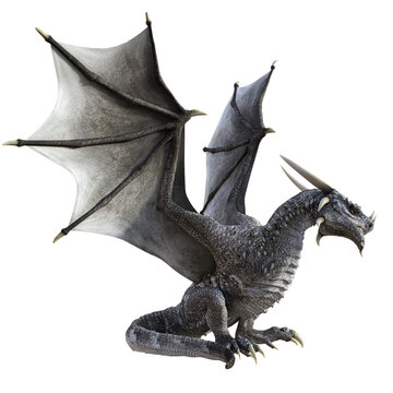 3D Rendered Grey Wyvern - A Bipedal Dragon Isolated on Transparent Background - 3D Illustration