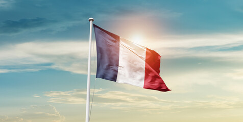 France national flag cloth fabric waving on the sky - Image