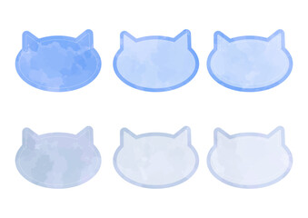 かわいい猫型フレーム青水彩素材セット