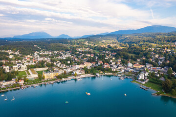 Aerial view to Lake Wörthersee in the Carinthia (Kärnten) region in the South of Austria