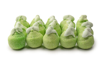 Green marshmallow candy isolated on  white background.