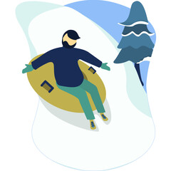 Fototapeta na wymiar a man play slide above snow on winter holliday. Vector illustration