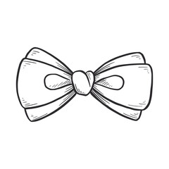 Tie bow doodle sketch. Hand drawn sketch vintage ribbon neck bow for wedding, fashion element. Isolated vector illustration.