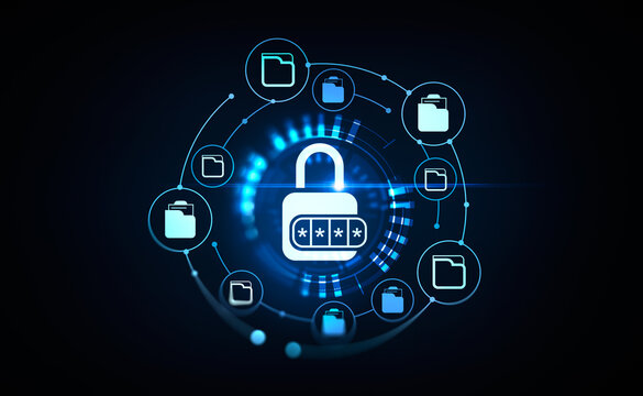 Padlock hologram with password and cloud service for documents storage