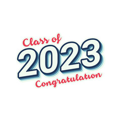 Class of 2023 congratulation text sticker style isolated in white and transparent.