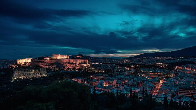 Acropolis of Athens by Sunrise - 4k verical video time lapse shot