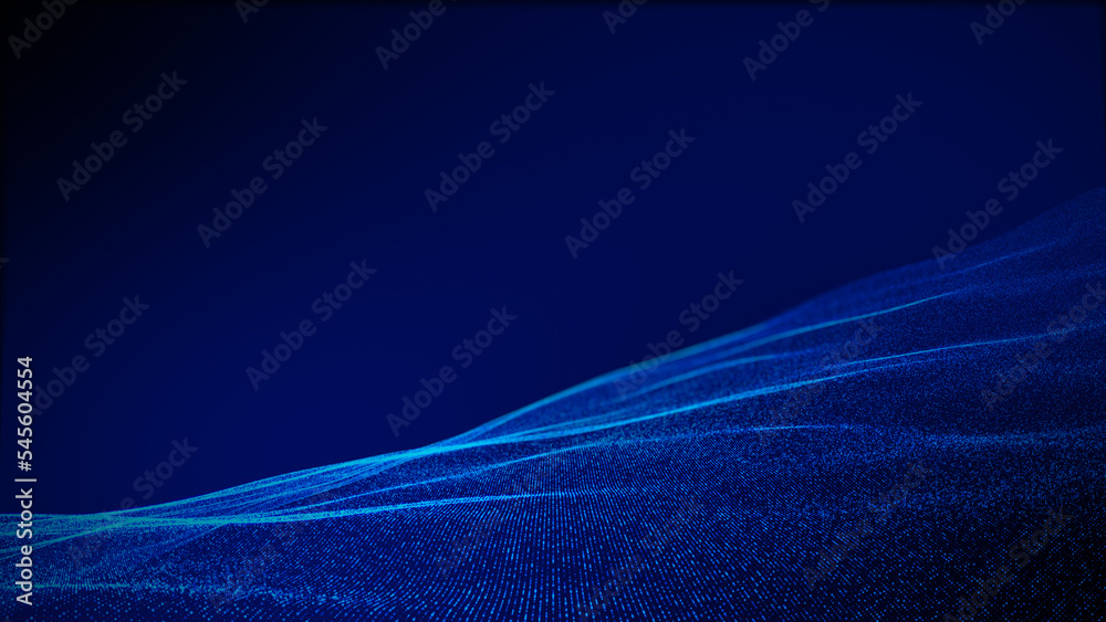 Poster Digital particle wave and light abstract background, 3d rendering