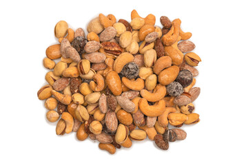  A group of almonds, pistachios, walnuts, macadamia, cashews.