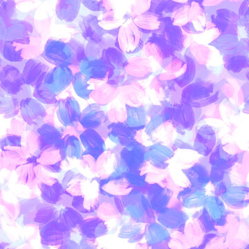 Fashion floral blur trend Spring botanical layered pattern with white blue lilac transparent blurred flowers Watercolor effect