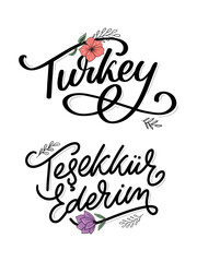 Text in the Turkish: Thank you. Lettering. Ink illustration. Modern brush calligraphy Isolated on white background. t-shirt design.