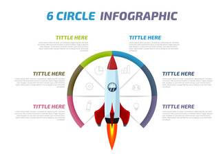 6 Circle Infographic Poster Concept Rocket Suitable For Marketing Presentation, Booster Bussiness Success