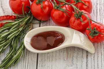 Tomato barbecue sauce on the bowl