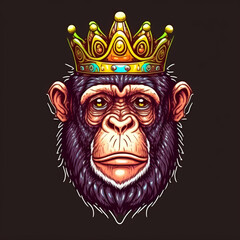 Fototapeta premium Chimpanzee with crown vector. Generative AI