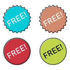 Set of Free web button sign, promotion design label icon, gratis business vector illustration