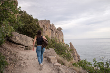 woman walking on the trail
