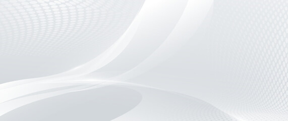 Abstract white wavy shaped with halftone. Futuristic technology digital hi tech concept background. Vector illustration