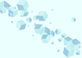 Monochrome Cubic Background Blue Vector. Polygon Minimal Design. Sky Blue Box Network Illustration. Effect Card. White Object Square.