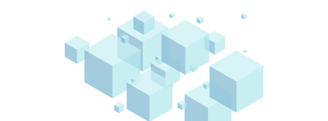 Blue Square Background White Vector. Cube Digital Card. White Cubic Style Template. Creative Design. Sky Blue Paper Geometric.