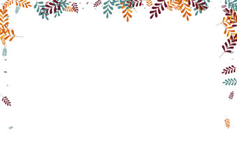 Brown Plant Background White Vector. Leaf Forest Texture. Orange Leaves. Yellow Herb Modern. Border Set.