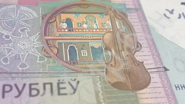 Belarus Belarusian Ruble 100 Banknotes, One Hundred Belarusian Ruble, Close-up and macro view of the Belarusian Ruble, Tracking and Dolly Shots 100 Belarusian Ruble banknote Observe and Reserve Side
