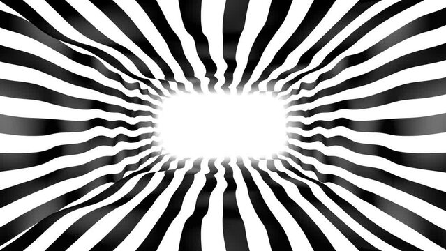 Halftone animated background frame. Wave motion of chaotic lines, stripes, ribbons. 3d tunnel. Texture of hypnosis rays. Computer screensaver for technology, presentations, business, shares. 4k