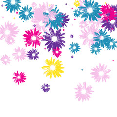 Green Petal Background White Vector. Floral Vintage Illustration. Bright Plant Young. Hand Drawn Card. Imaginative Purple Daisy.