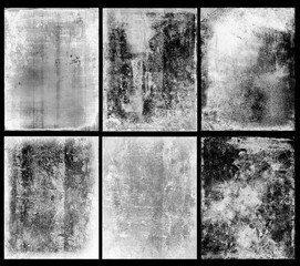 Grunge background compilation. Cracked structure effect. Rough grunge pattern design. Texture of damaged and scuffed material. Texture overlay effect. Set of several textures.