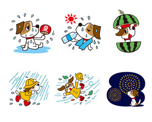 ジャックラッセルテリア犬　セット10　黒線　(猛暑、豪雨、花火、他)