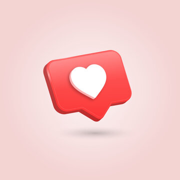 3d heart in speech bubble icon, love like heart bubbles background, social media notification icons, post reactions for social network, favorite hearts, 3d rendering, 3d illustration