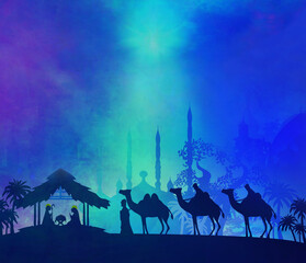 Biblical scene - birth of Jesus in Bethlehem. - 545613143