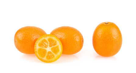 Cumquat or kumquat with half isolated on white background