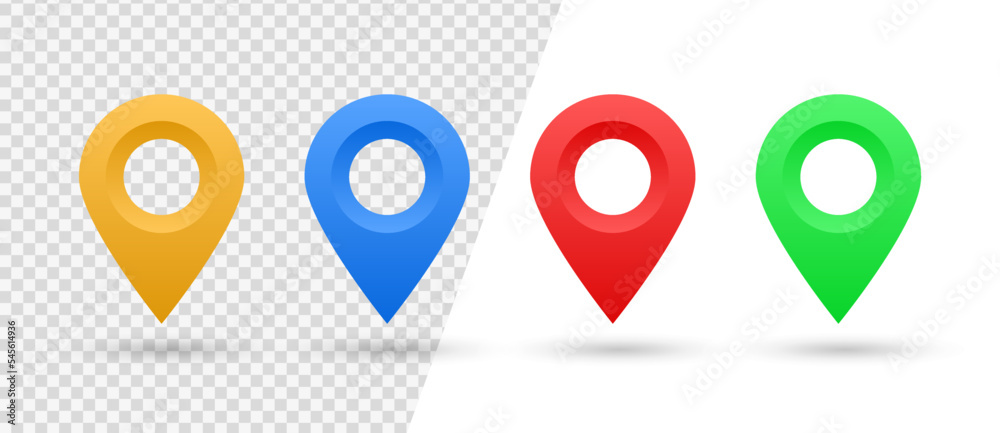 Fototapete 3d location map pointer icon, place pin marker sign - isometric red gps map pointers in red frame, destination symbols in 3d. red, orange, blue, location, icon