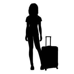 Woman standing beside suitcase silhouette