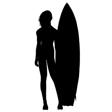 recommend clip art: Surfer woman silhouette illustaration black and white