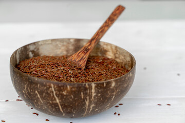 wooden bowl with flax seeds