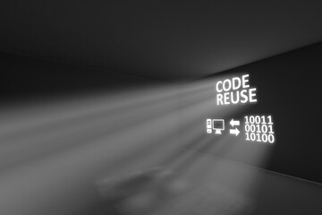 Fototapeta na wymiar CODE REUSE rays volume light concept 3d illustration